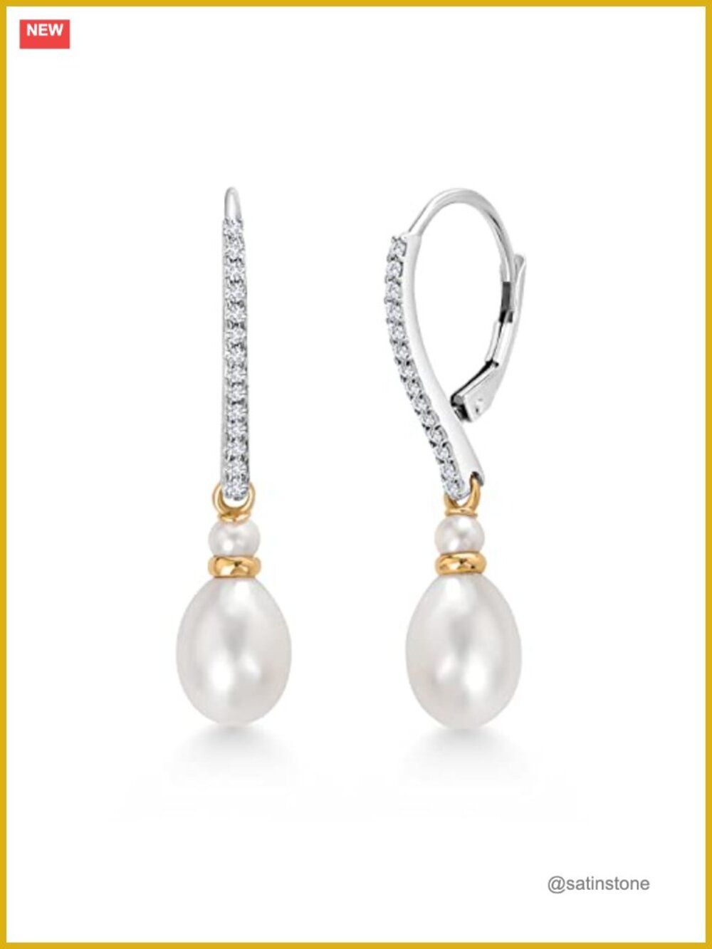 Cultured Freshwater Pearl Lab Diamond Leverback Dangle Earrings 925 Silver 10K